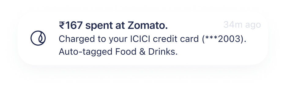 A Fold notification for a credit card transaction, seconds after the payment